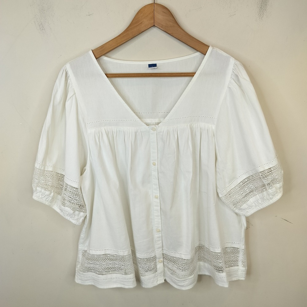 Old Navy Button Down Top Women Large Lace Crochet Boho Cottagecore White